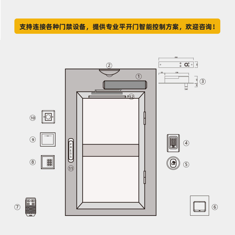 150KG上置橫裝自動(dòng)平開(kāi)門機(jī)醫(yī)院潔凈門緩沖間雙門互鎖門禁智能電動(dòng)閉門器 金捍力