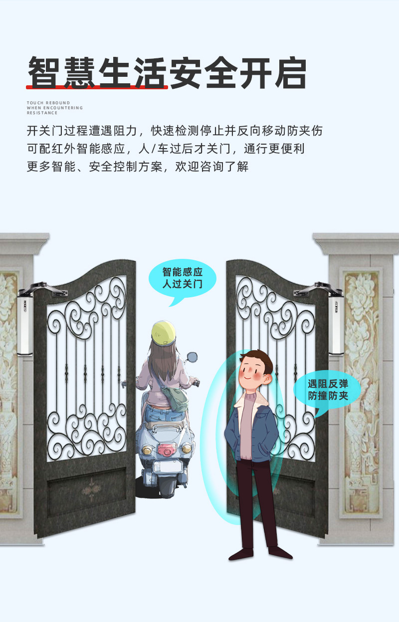 曲臂式側(cè)裝開(kāi)門(mén)機(jī)防撞防夾，人過(guò)關(guān)門(mén)