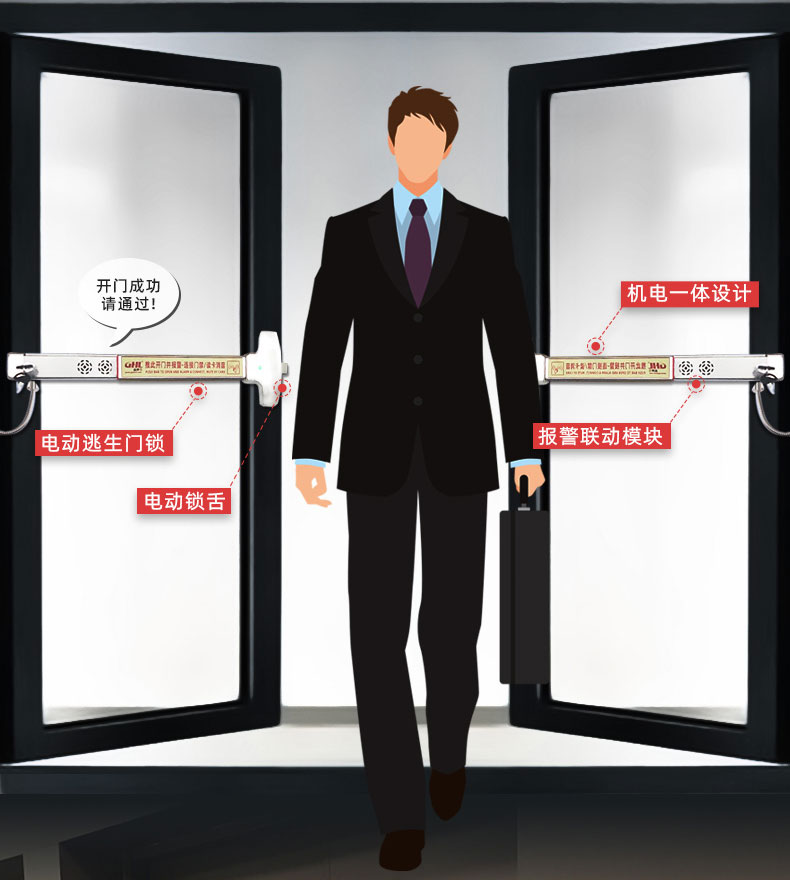 人臉識(shí)別通過(guò)，電動(dòng)逃生門鎖自動(dòng)解鎖